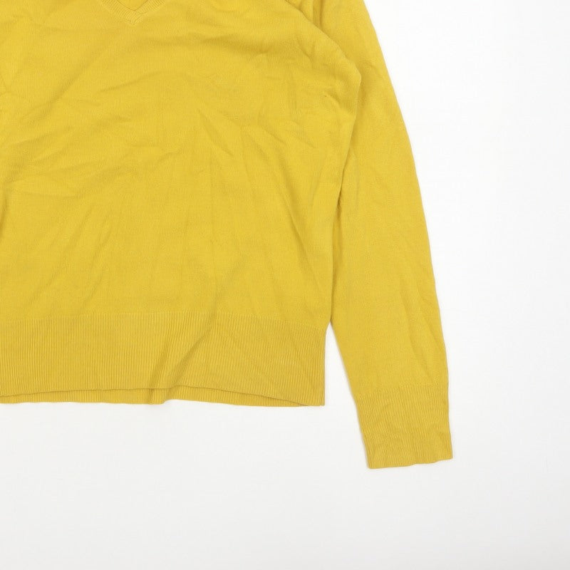 Next Women Yellow V-Neck Knit Pullover Jumper UK 16 Long Sleeve