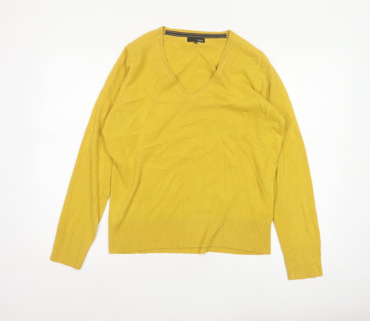 Next Women Yellow V-Neck Knit Pullover Jumper UK 16 Long Sleeve