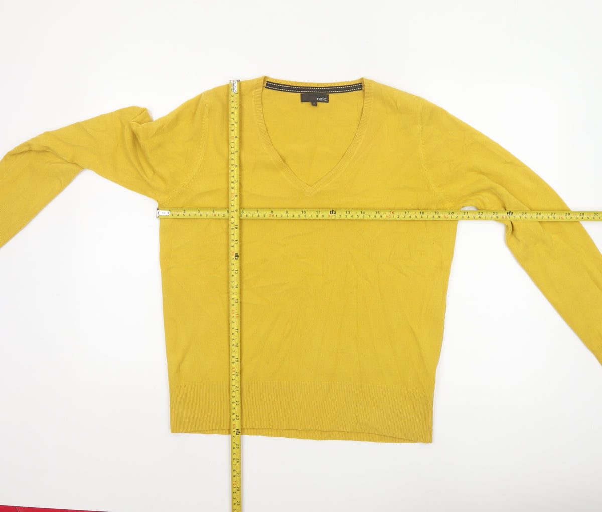 Next Women Yellow V-Neck Knit Pullover Jumper UK 16 Long Sleeve
