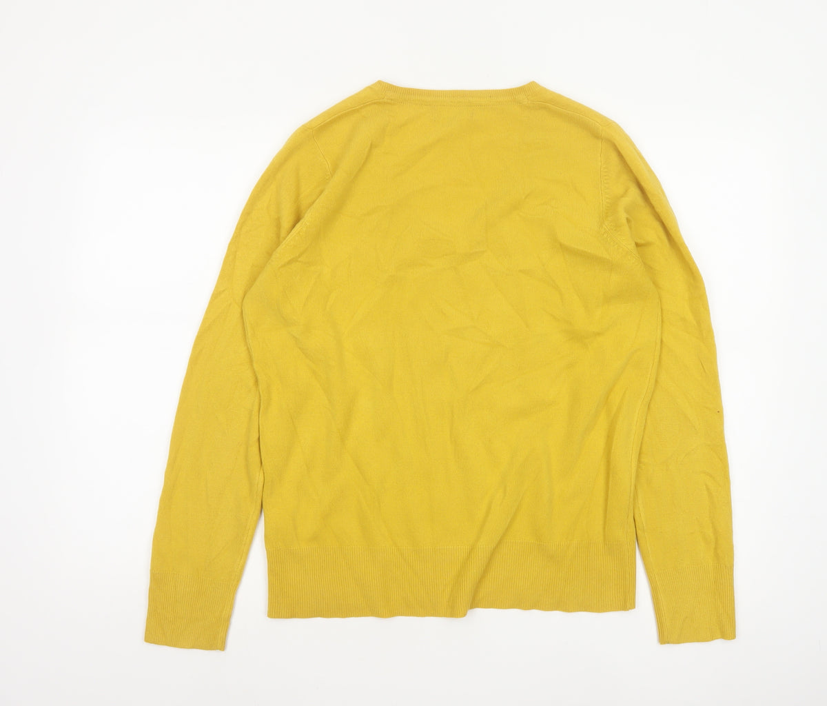 Next Women Yellow V-Neck Knit Pullover Jumper UK 16 Long Sleeve