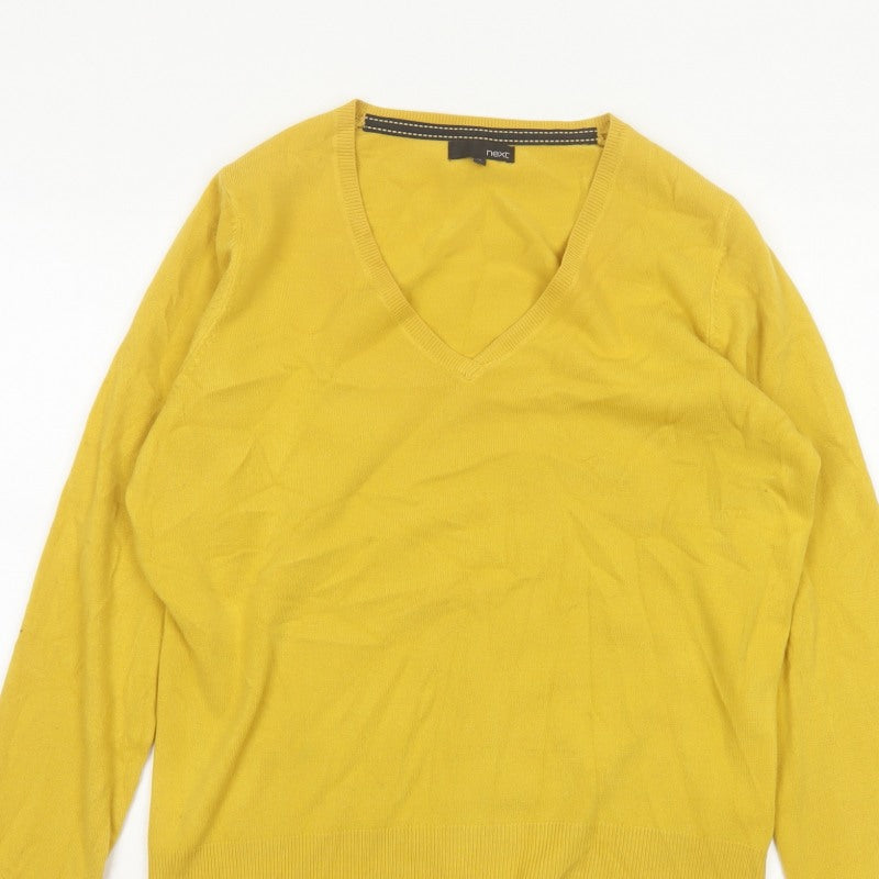Next Women Yellow V-Neck Knit Pullover Jumper UK 16 Long Sleeve