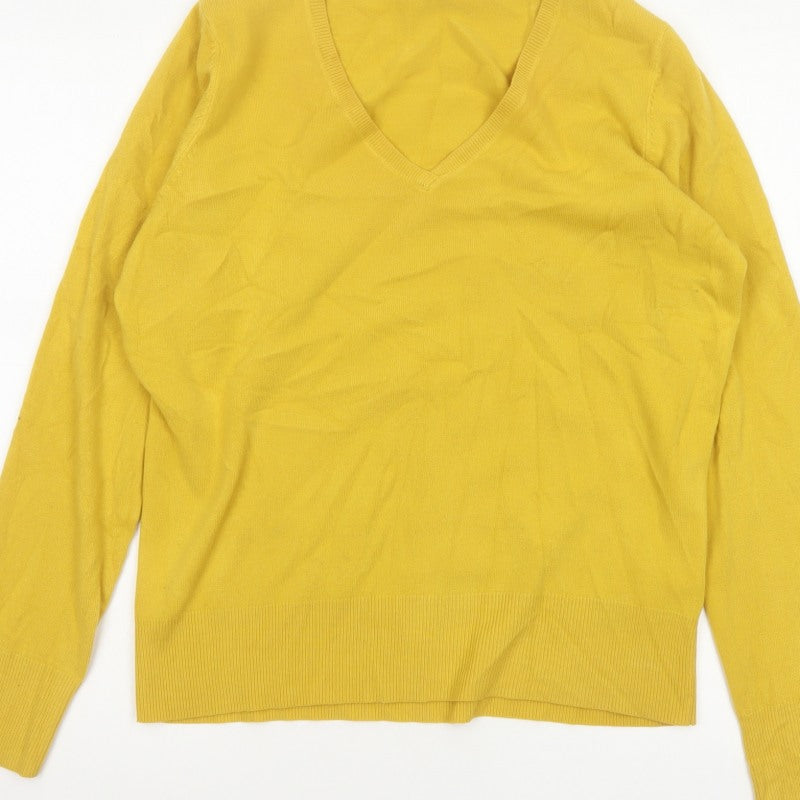 Next Women Yellow V-Neck Knit Pullover Jumper UK 16 Long Sleeve