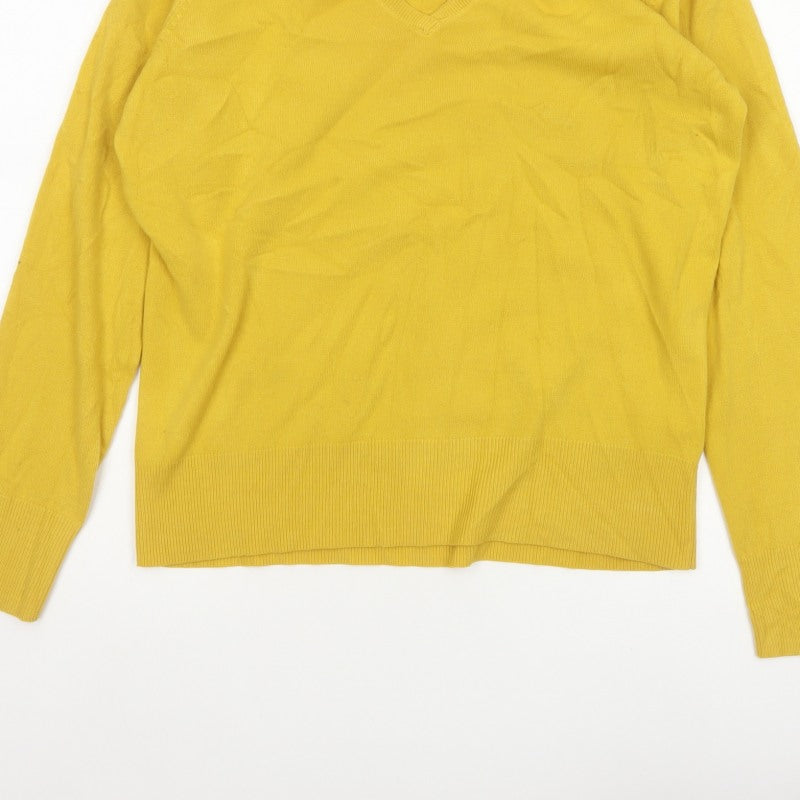 Next Women Yellow V-Neck Knit Pullover Jumper UK 16 Long Sleeve