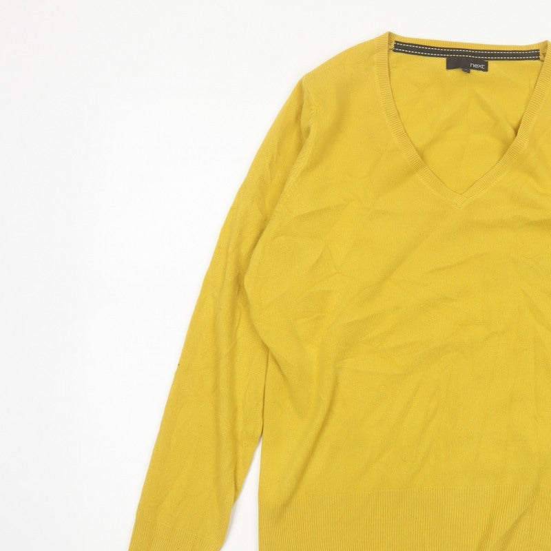 Next Women Yellow V-Neck Knit Pullover Jumper UK 16 Long Sleeve