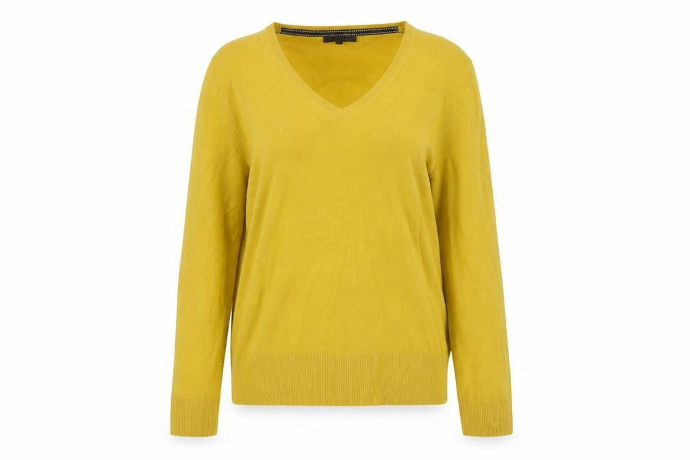Next Women Yellow V-Neck Knit Pullover Jumper UK 16 Long Sleeve