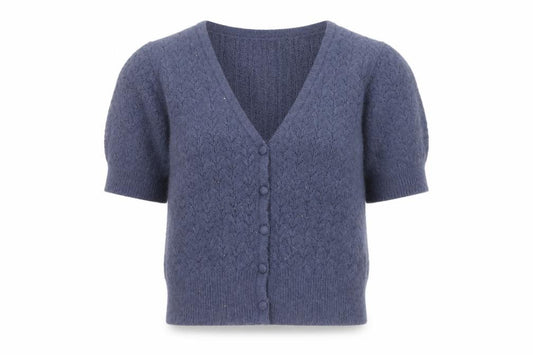 Boden Women Blue XS Mohair Blend Puff Sleeve V-Neck Cardigan