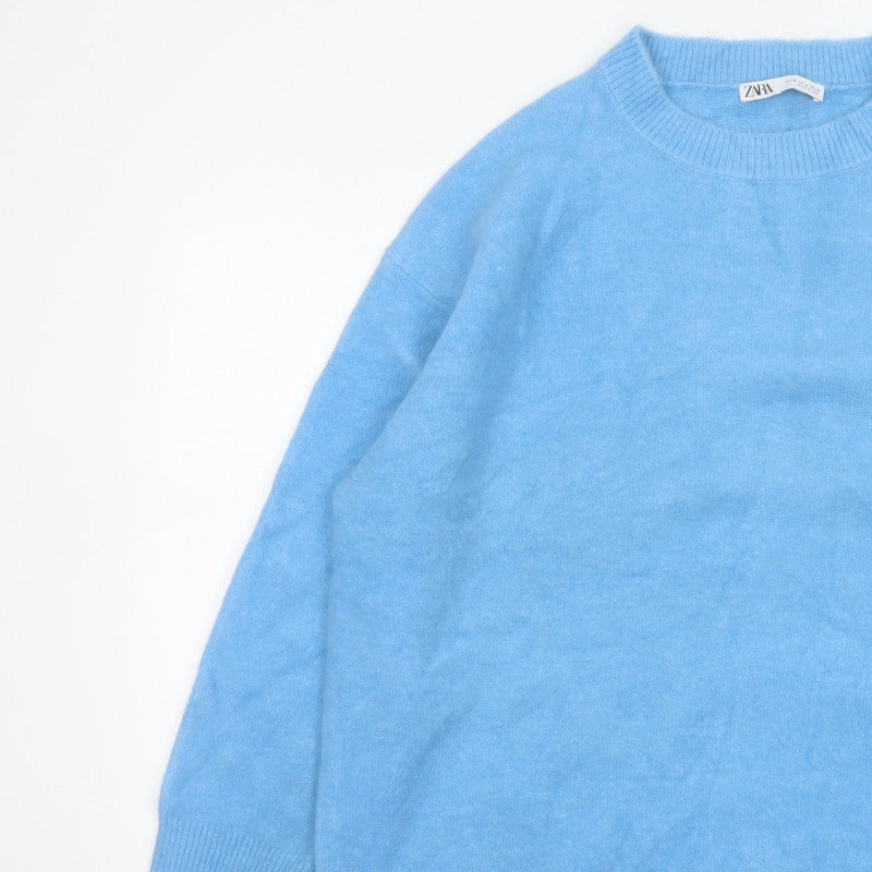 Zara Women Blue XL High Neck Raglan Knit Pullover Jumper