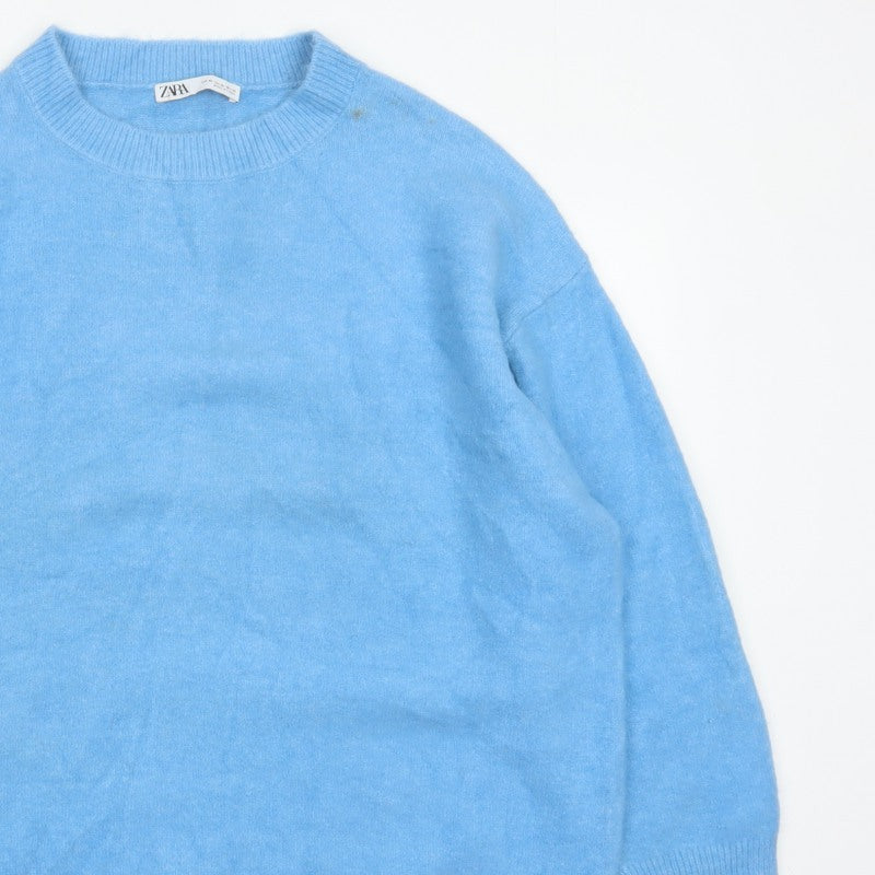 Zara Women Blue XL High Neck Raglan Knit Pullover Jumper