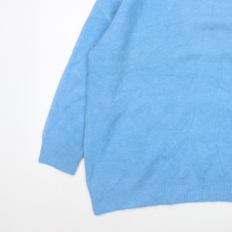 Zara Women Blue XL High Neck Raglan Knit Pullover Jumper