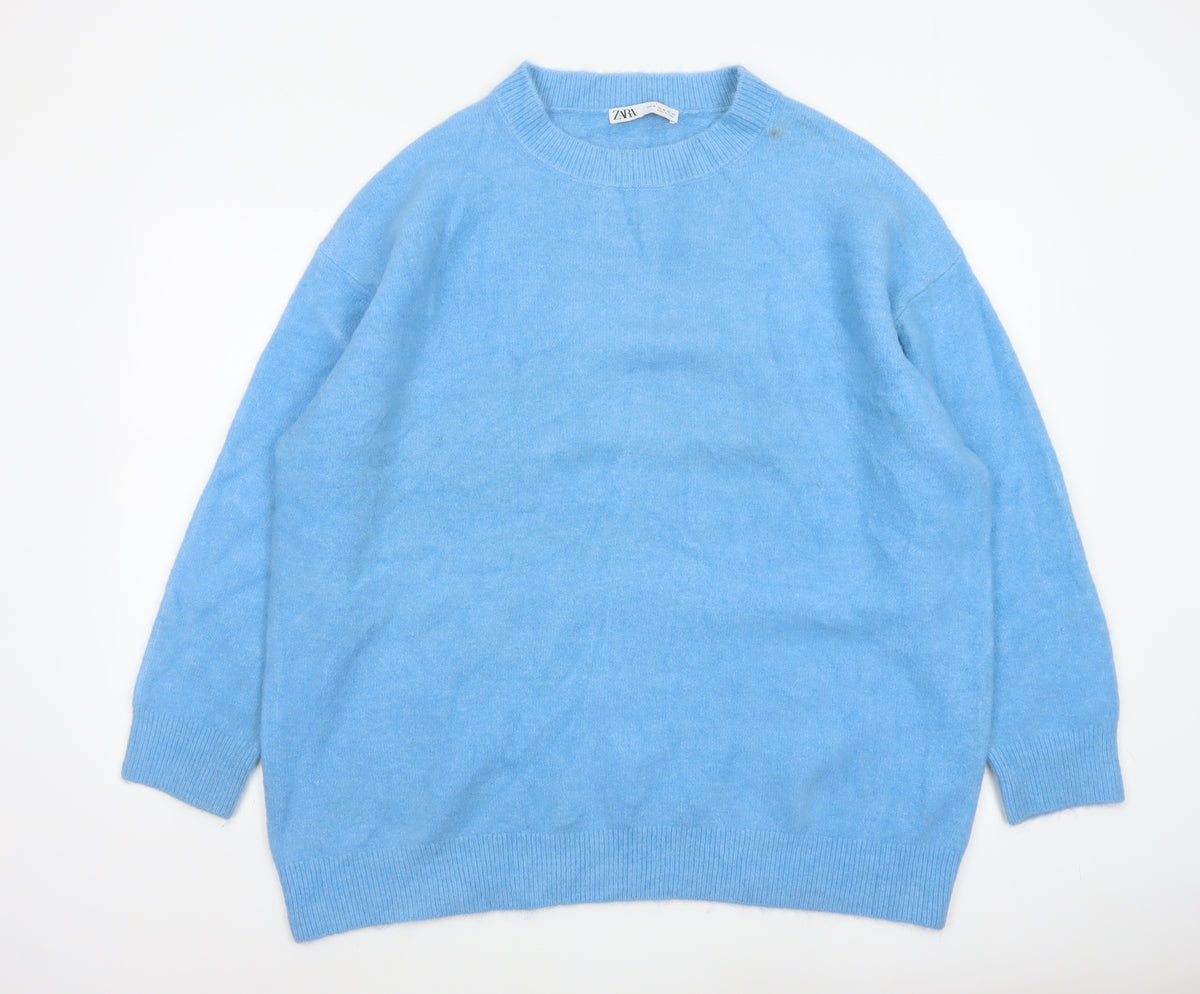 Zara Women Blue XL High Neck Raglan Knit Pullover Jumper