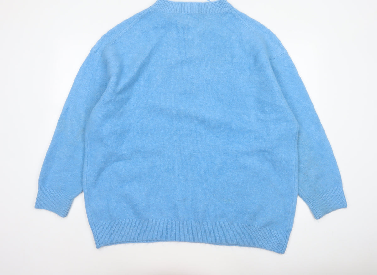 Zara Women Blue XL High Neck Raglan Knit Pullover Jumper