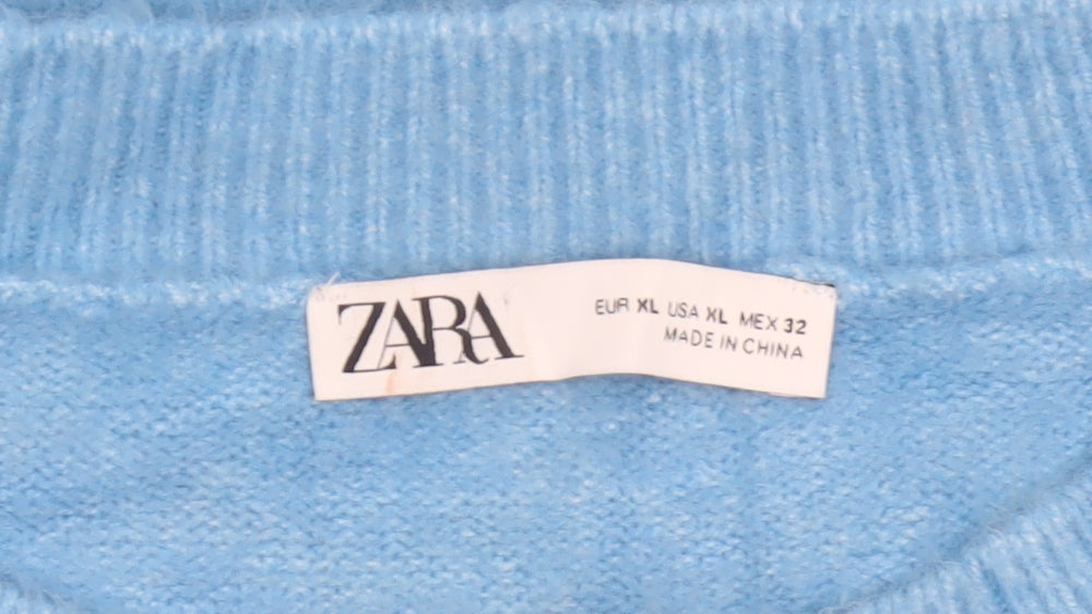 Zara Women Blue XL High Neck Raglan Knit Pullover Jumper