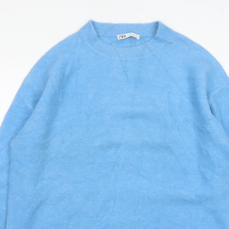 Zara Women Blue XL High Neck Raglan Knit Pullover Jumper