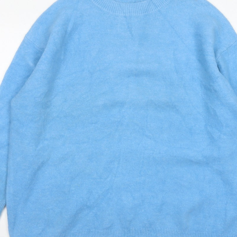 Zara Women Blue XL High Neck Raglan Knit Pullover Jumper
