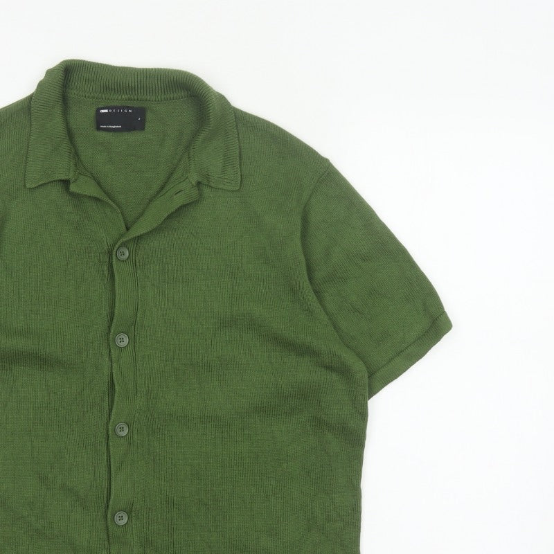 ASOS DESIGN Men Green L Short Sleeve Collared Cotton Button Cardigan