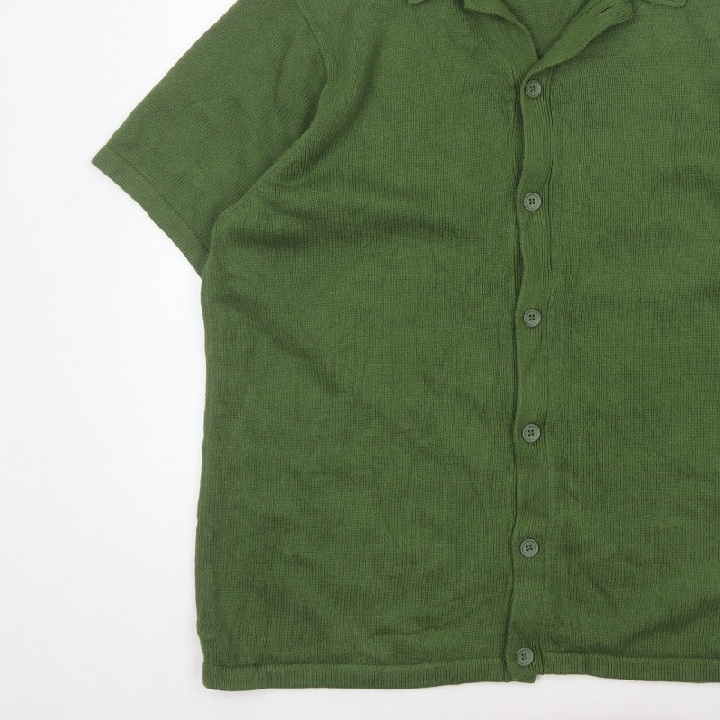 ASOS DESIGN Men Green L Short Sleeve Collared Cotton Button Cardigan