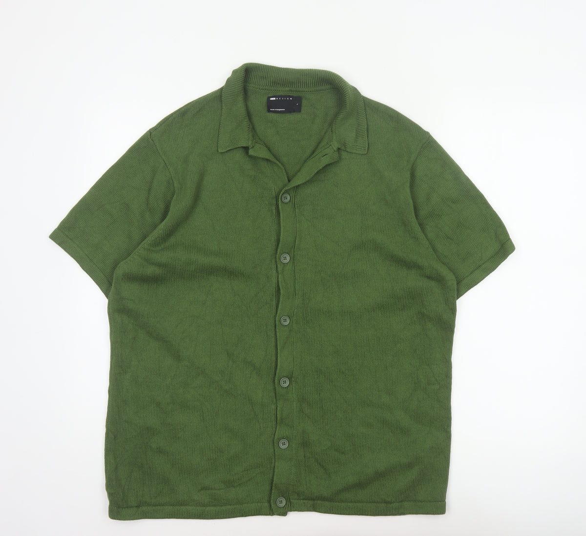 ASOS DESIGN Men Green L Short Sleeve Collared Cotton Button Cardigan