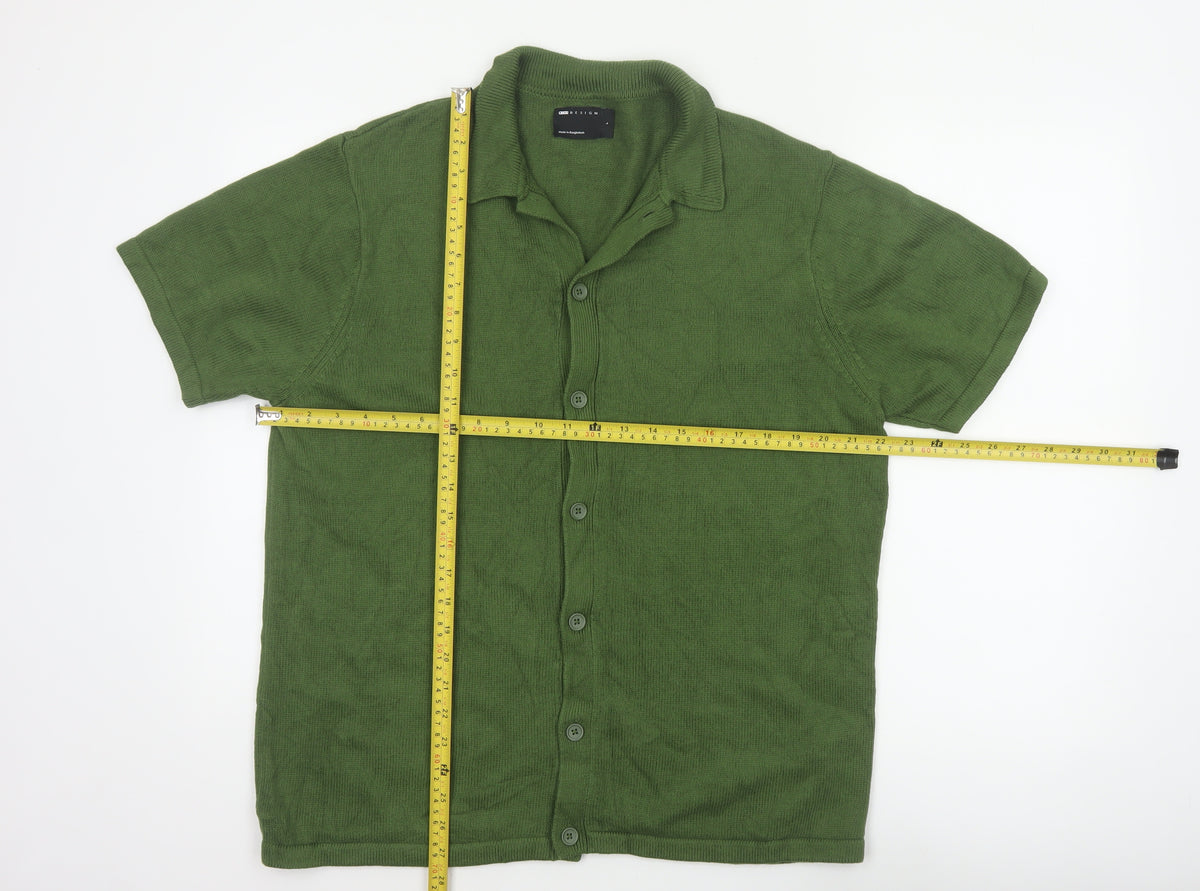 ASOS DESIGN Men Green L Short Sleeve Collared Cotton Button Cardigan