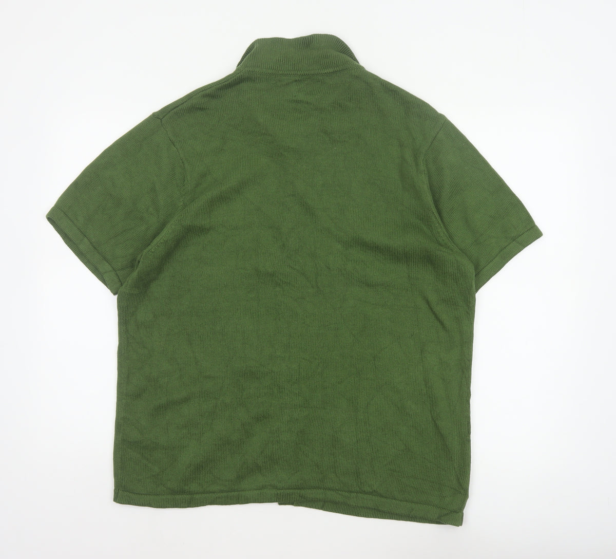 ASOS DESIGN Men Green L Short Sleeve Collared Cotton Button Cardigan