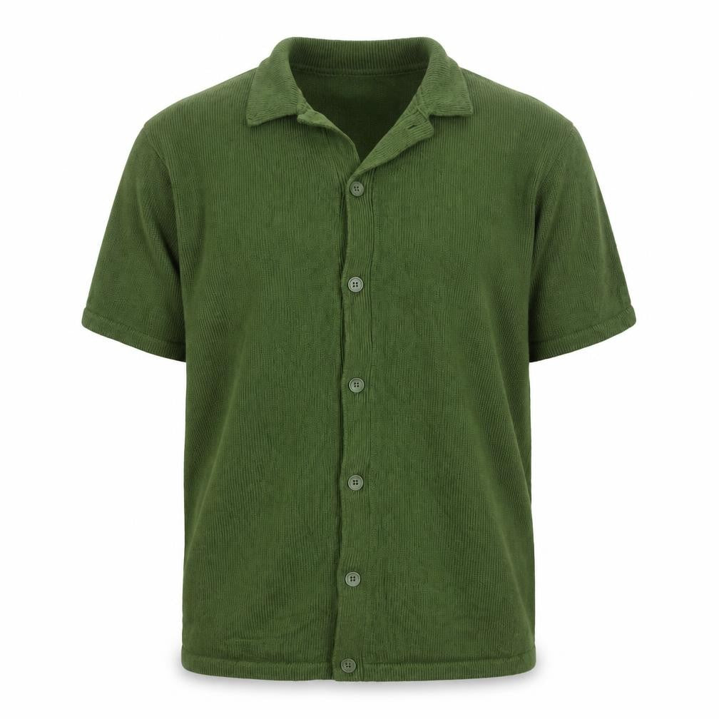 ASOS DESIGN Men Green L Short Sleeve Collared Cotton Button Cardigan