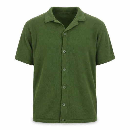 ASOS DESIGN Men Green L Short Sleeve Collared Cotton Button Cardigan