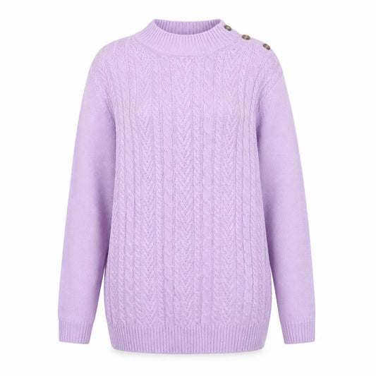 ISLE Women’s Purple Cable Knit High Neck Button Shoulder Jumper Size 14