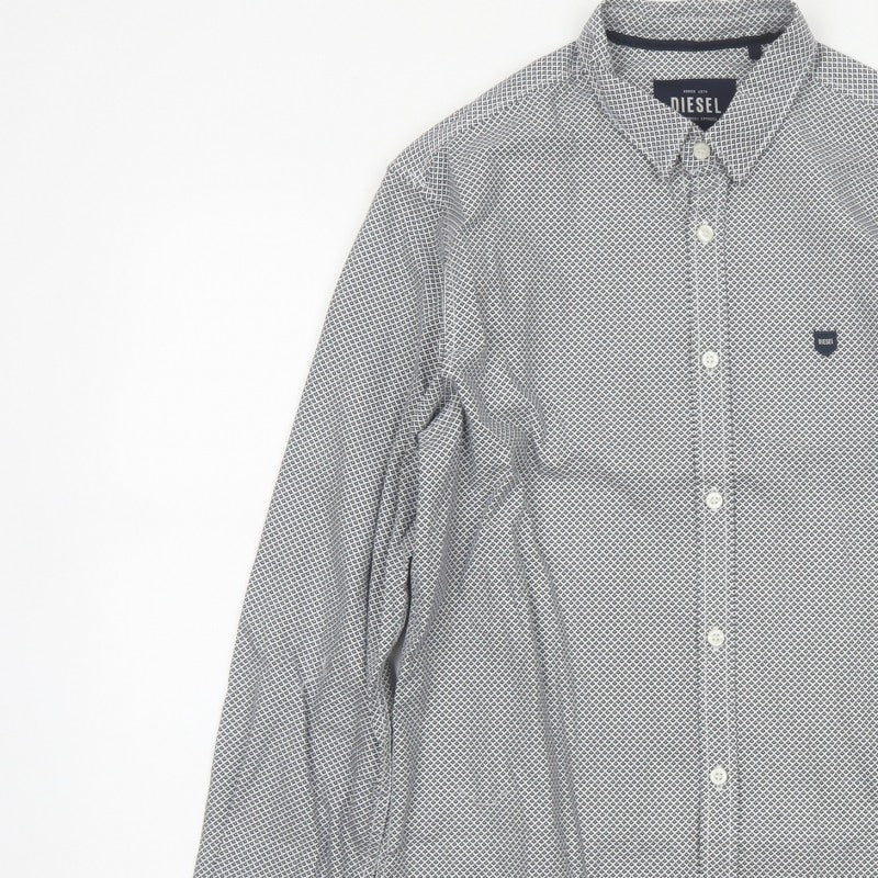 Diesel Men's Black White Geometric Print Button-Up Shirt M
