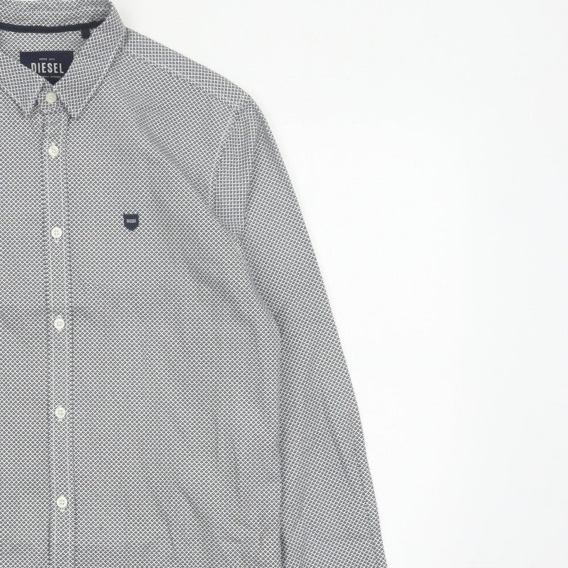 Diesel Men's Black White Geometric Print Button-Up Shirt M