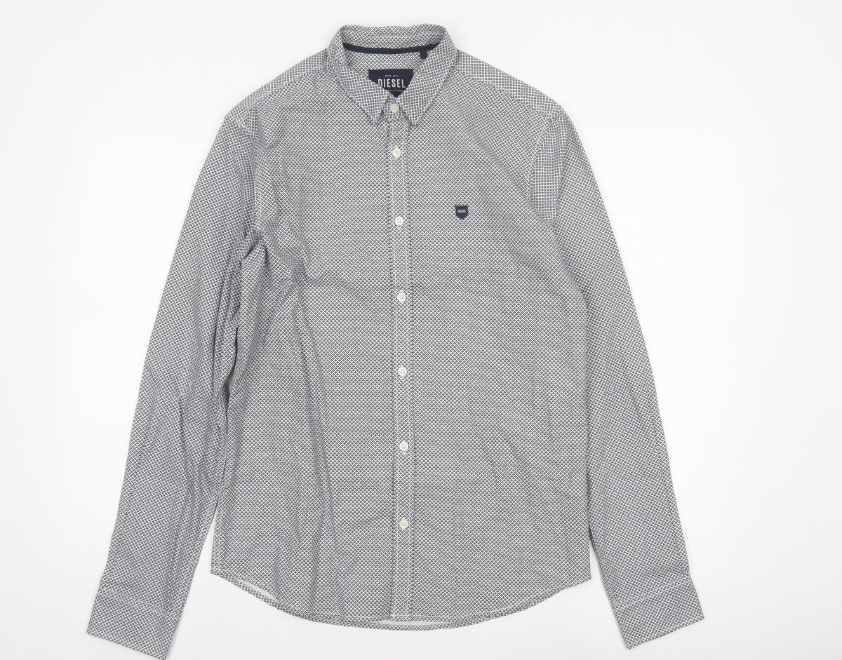 Diesel Men's Black White Geometric Print Button-Up Shirt M