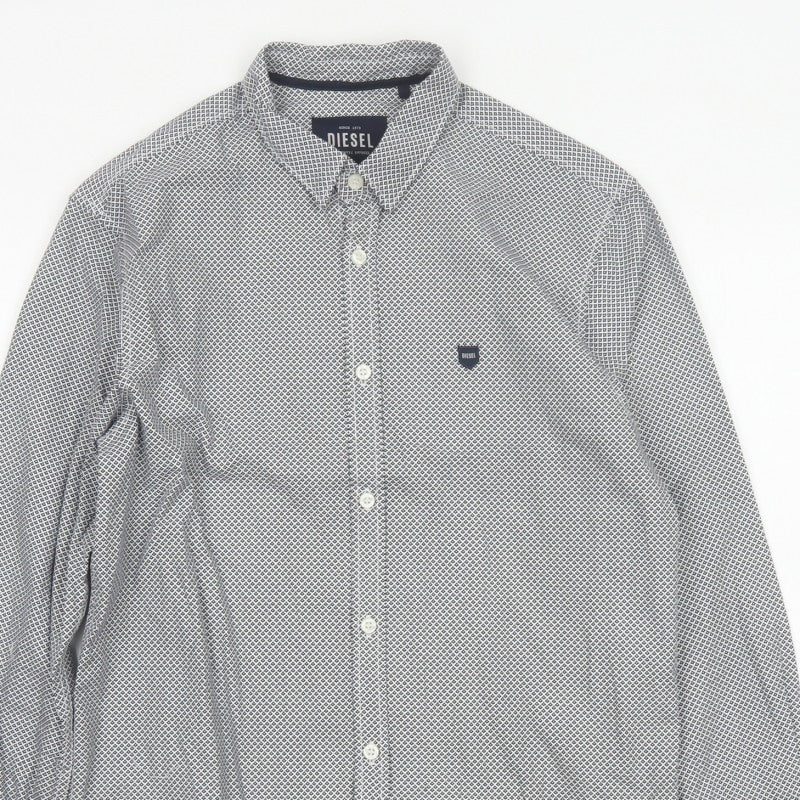Diesel Men's Black White Geometric Print Button-Up Shirt M