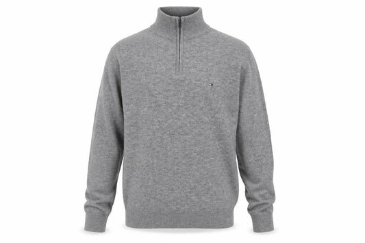 Tommy Hilfiger Men Grey M Lambswool 1/4 Zip High Neck Pullover Jumper