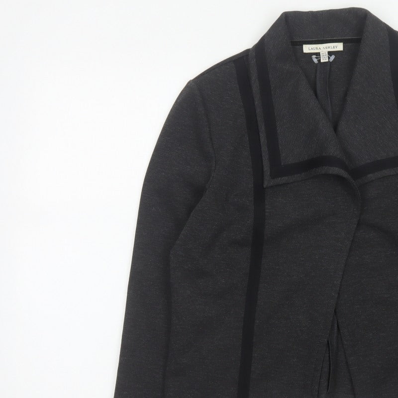 Laura Ashley Women Grey UK 14 Open Drape Collar Basic Jacket Stretch