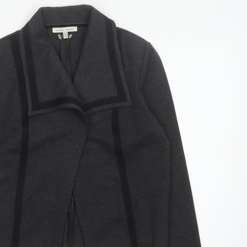 Laura Ashley Women Grey UK 14 Open Drape Collar Basic Jacket Stretch