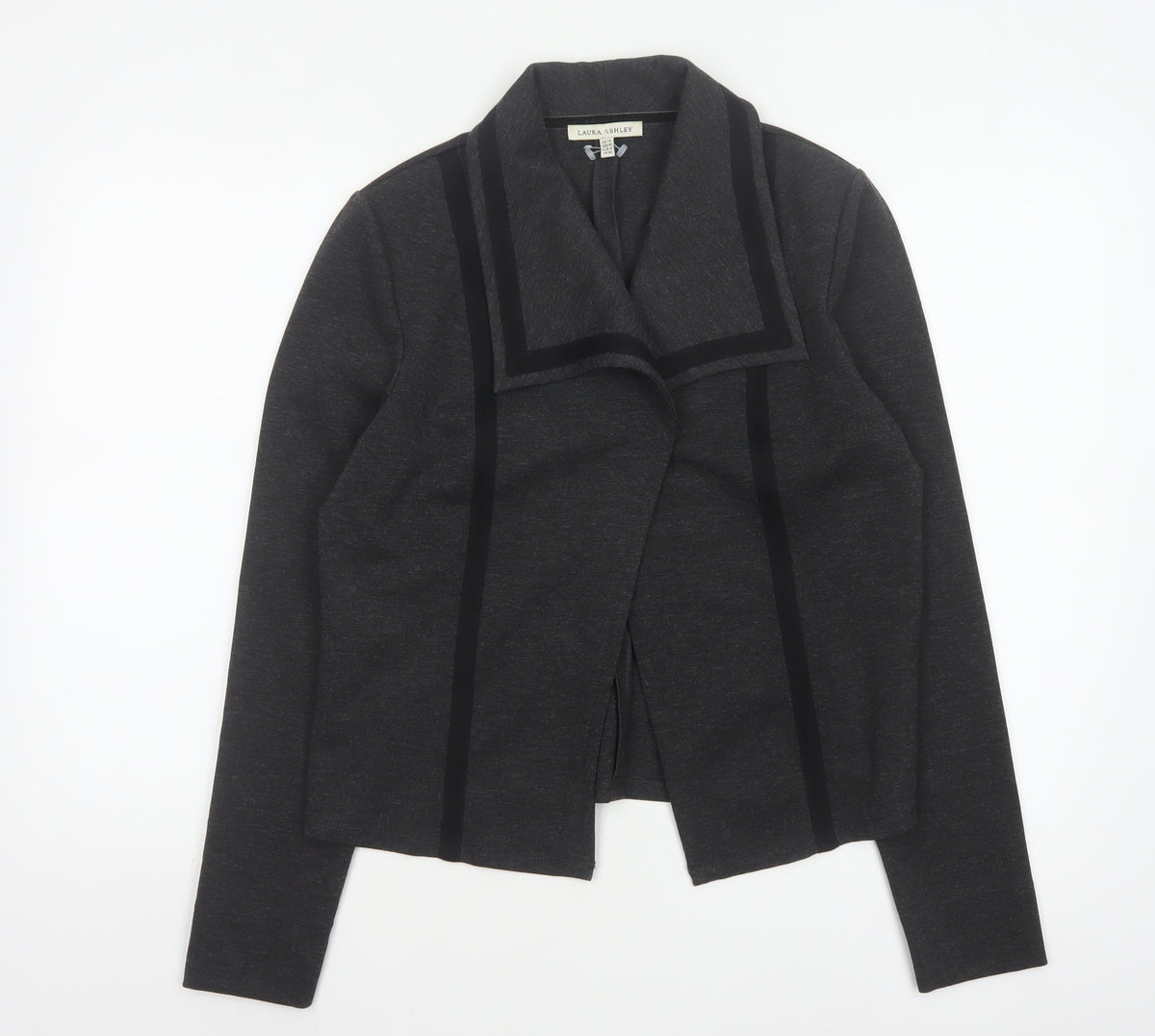 Laura Ashley Women Grey UK 14 Open Drape Collar Basic Jacket Stretch