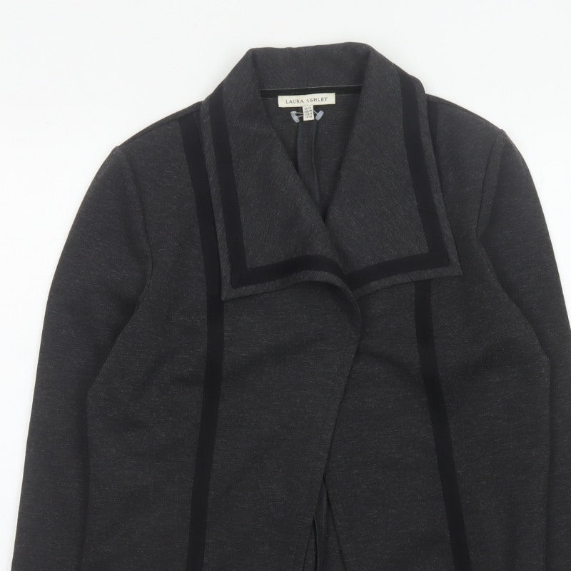 Laura Ashley Women Grey UK 14 Open Drape Collar Basic Jacket Stretch