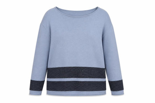 Lakeland Women’s Blue Stripe Cotton Knit Pullover Jumper Size 16