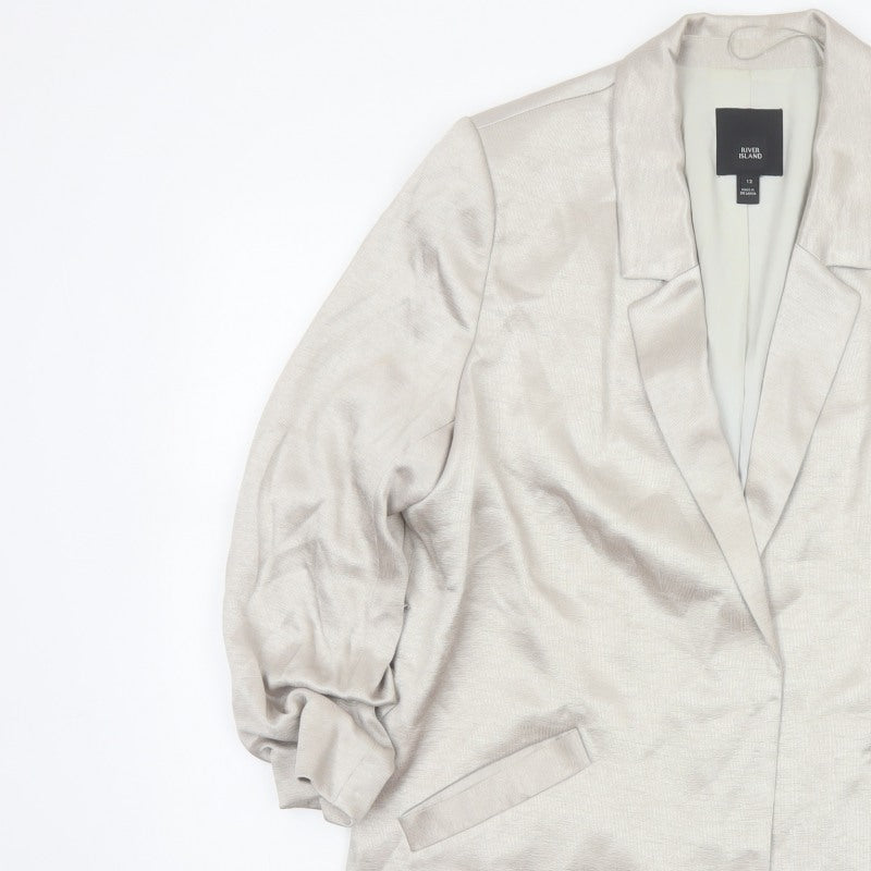River Island Women Beige Size 12 Long Lined Notch Lapel Blazer
