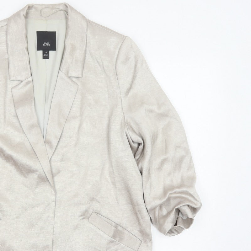 River Island Women Beige Size 12 Long Lined Notch Lapel Blazer