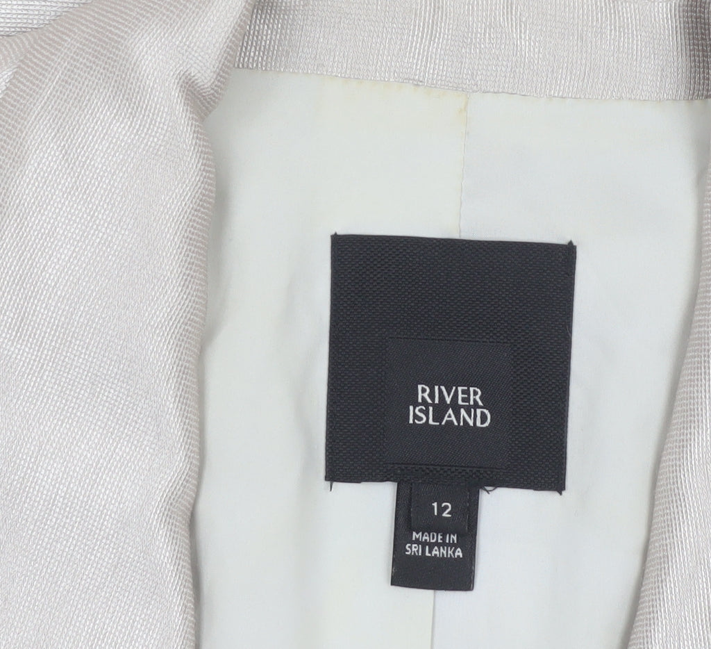 River Island Women Beige Size 12 Long Lined Notch Lapel Blazer