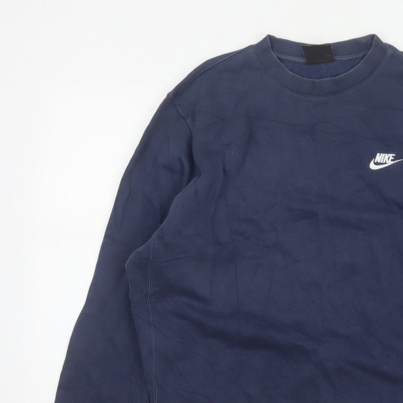 Nike Men’s Blue Medium Crew Neck Pullover Fleece Sweatshirt Logo