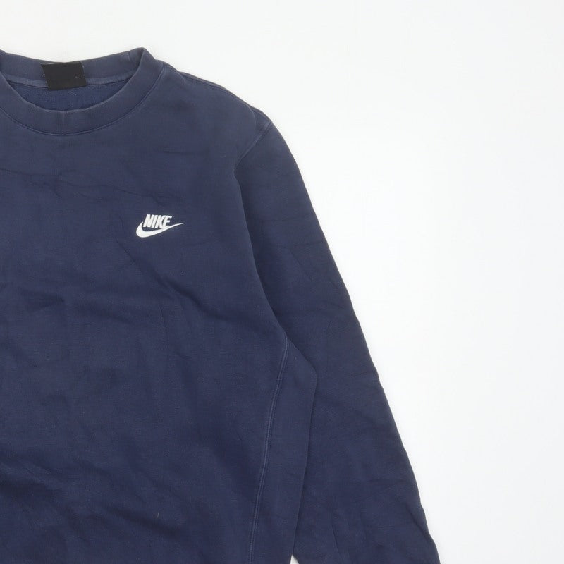 Nike Men’s Blue Medium Crew Neck Pullover Fleece Sweatshirt Logo