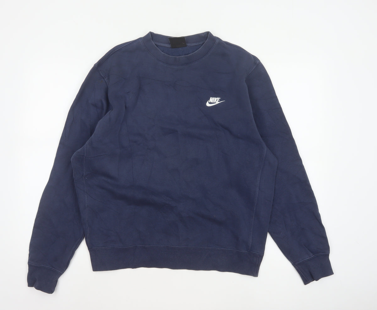 Nike Men’s Blue Medium Crew Neck Pullover Fleece Sweatshirt Logo
