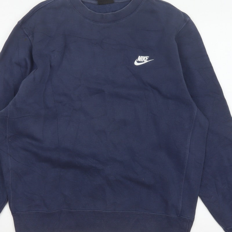 Nike Men’s Blue Medium Crew Neck Pullover Fleece Sweatshirt Logo