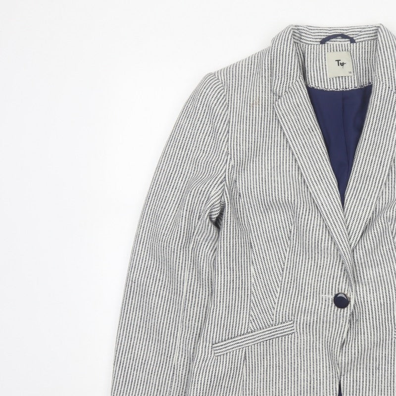 TU Women’s White Blue Stripe Blazer Size 10 Single-Breasted Lined