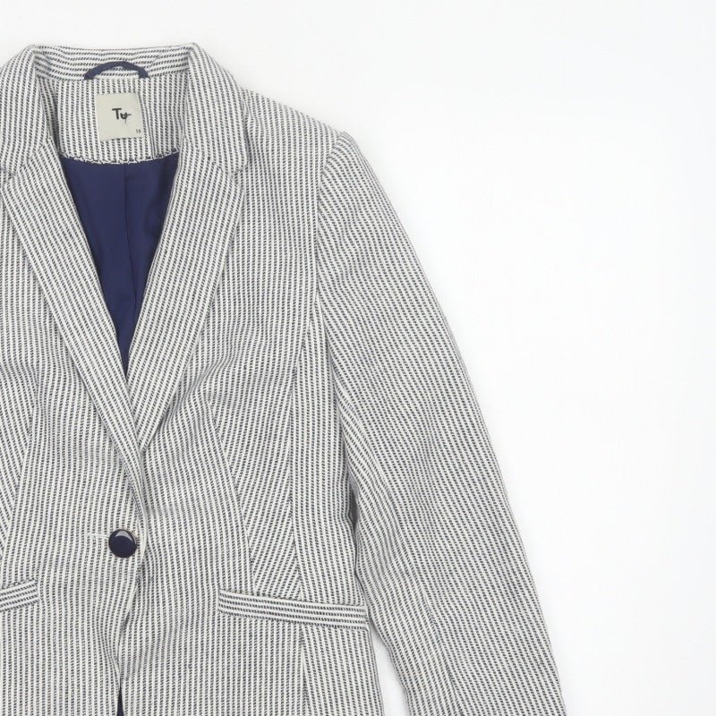 TU Women’s White Blue Stripe Blazer Size 10 Single-Breasted Lined