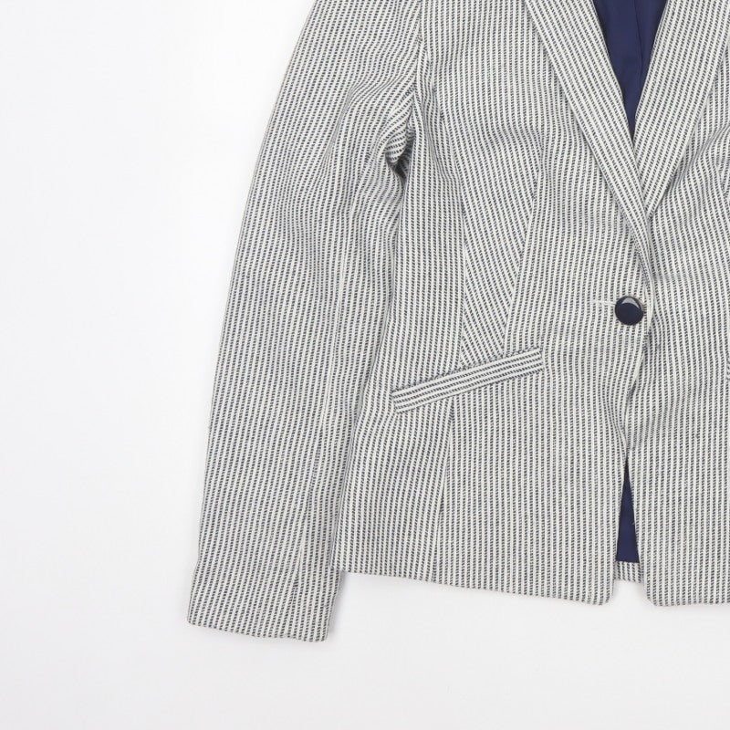TU Women’s White Blue Stripe Blazer Size 10 Single-Breasted Lined