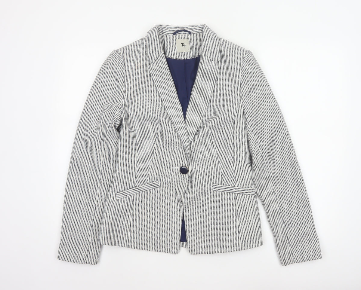 TU Women’s White Blue Stripe Blazer Size 10 Single-Breasted Lined