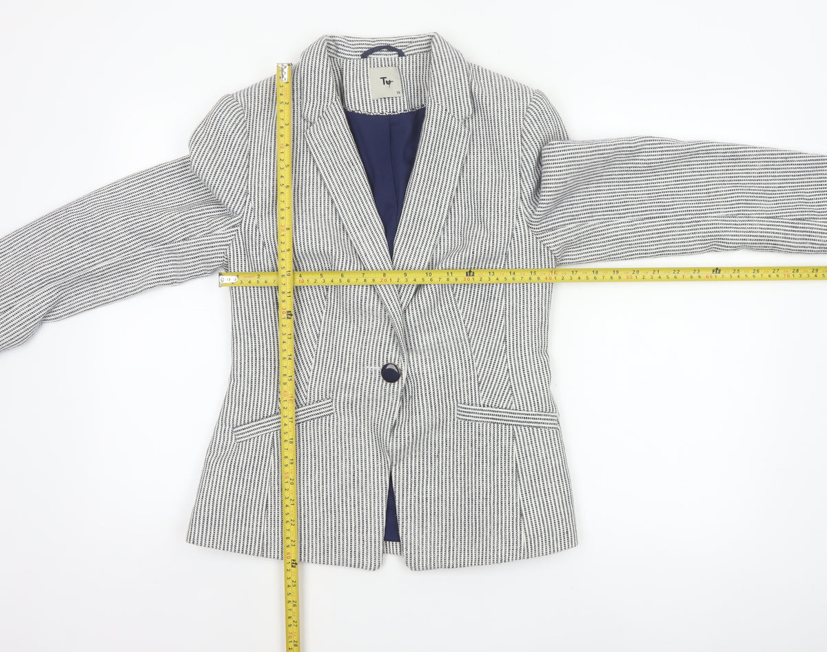 TU Women’s White Blue Stripe Blazer Size 10 Single-Breasted Lined