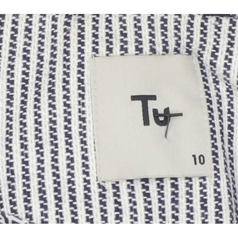 TU Women’s White Blue Stripe Blazer Size 10 Single-Breasted Lined