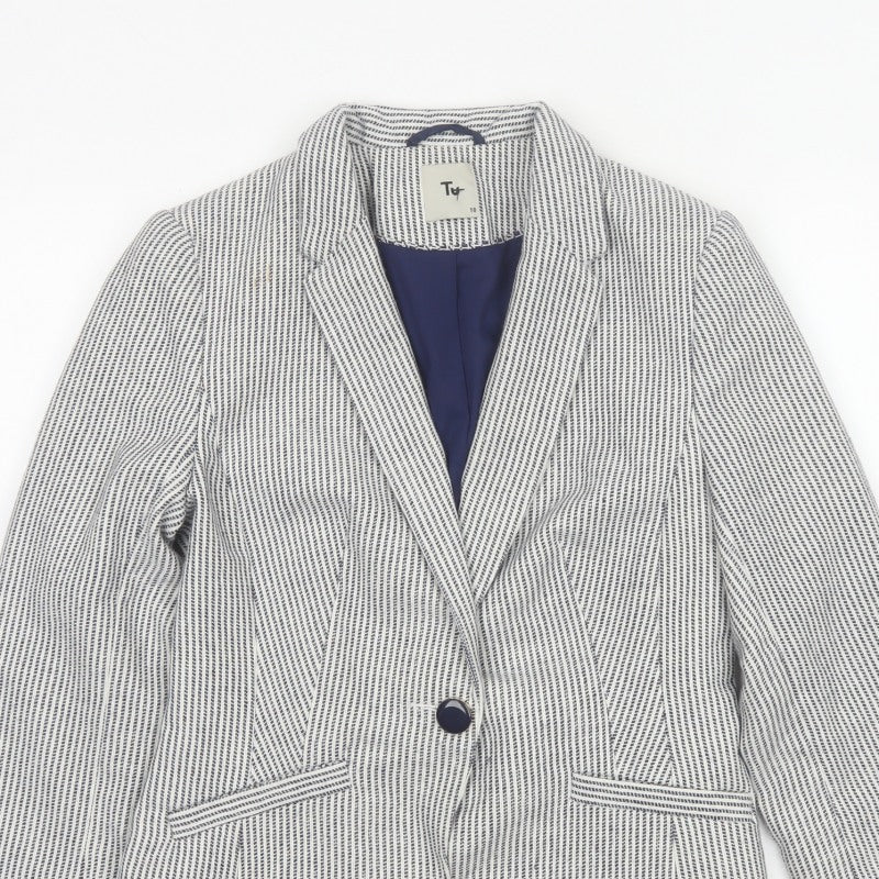 TU Women’s White Blue Stripe Blazer Size 10 Single-Breasted Lined